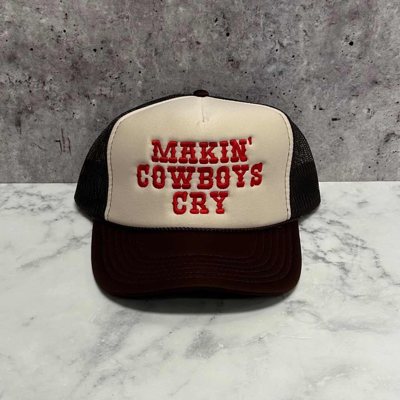 Makin' Cowboys Cry Original Trucker Hat - Trendy Vintage Western Graphic Y2K Snapback Cap for Men and Women