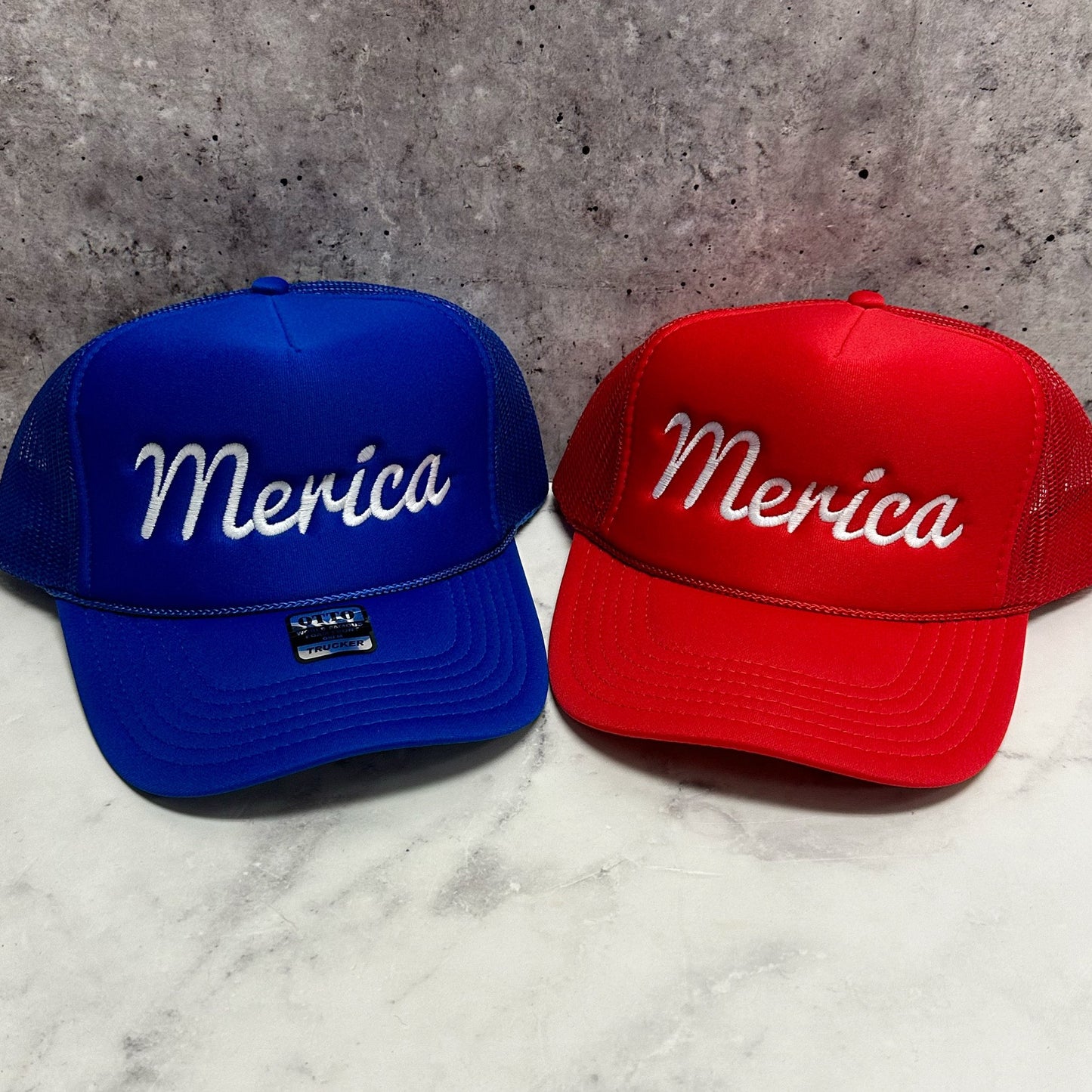 Merica Script Embroidered Trucker Hat
