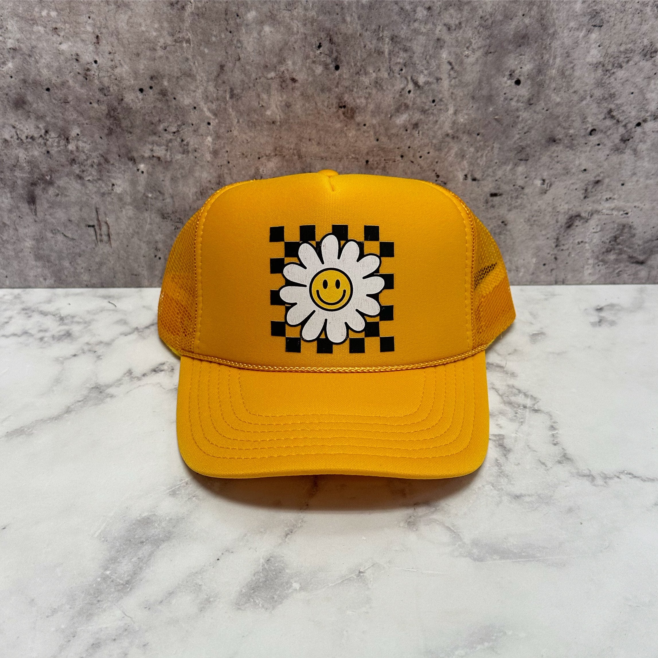 Daisy Checkered Print Trucker Hat