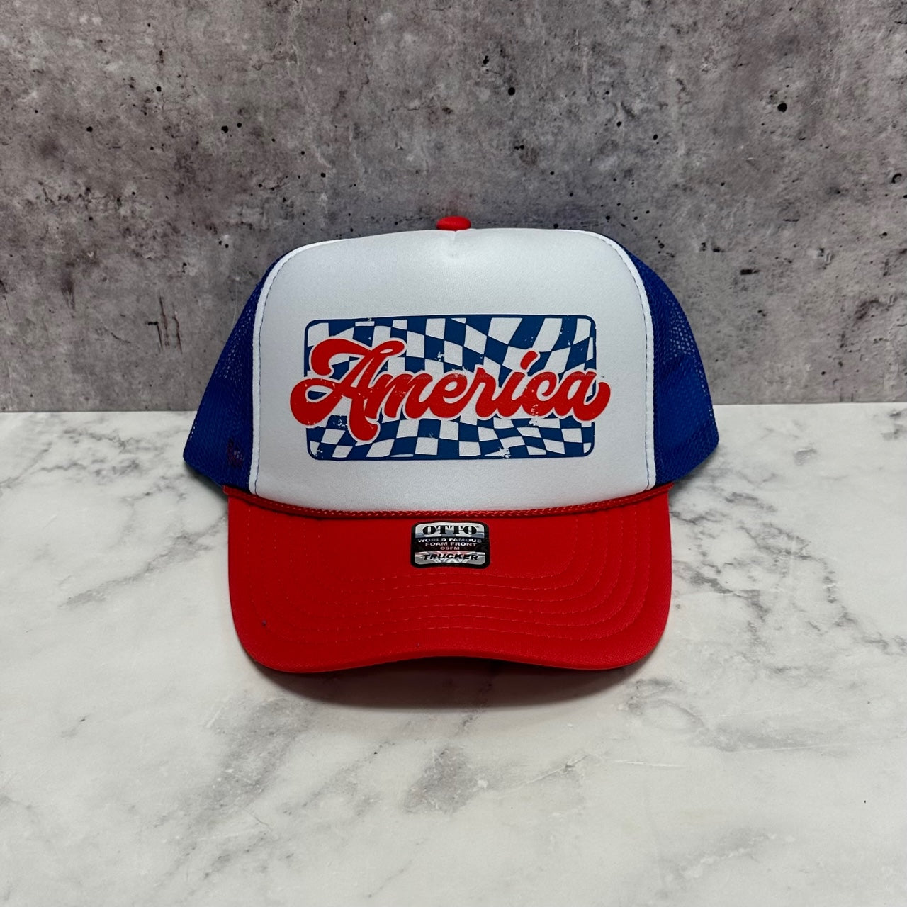 America Checkered Trucker Hat