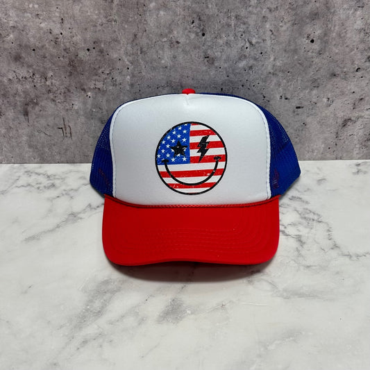 American Smiley Print Trucker Hat