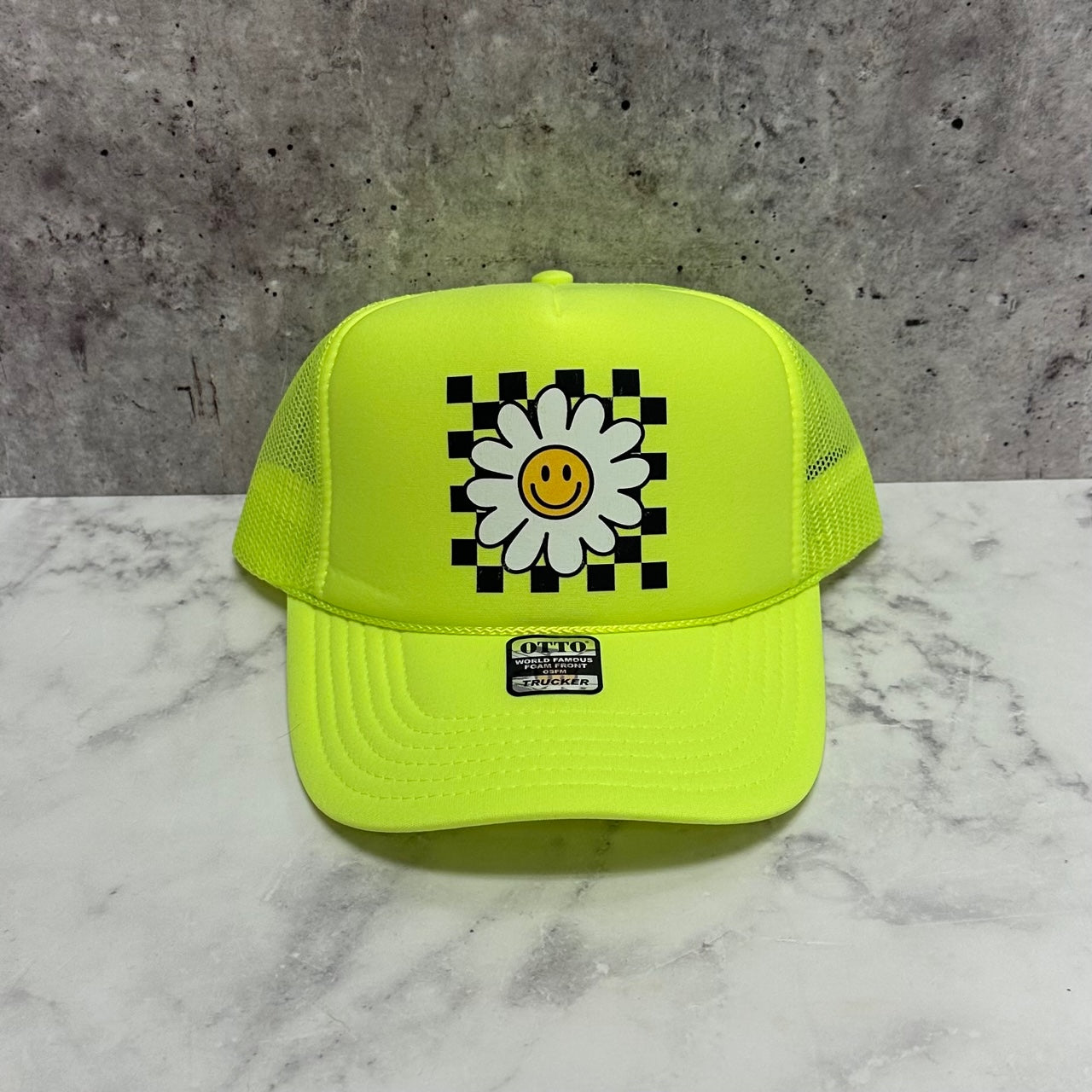 Daisy Checkered Print Trucker Hat