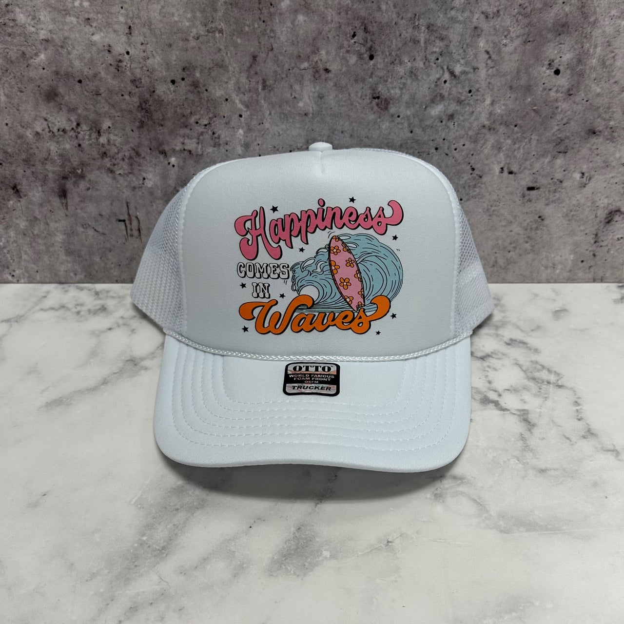 Happiness Comes in Waves Trucker Hat
