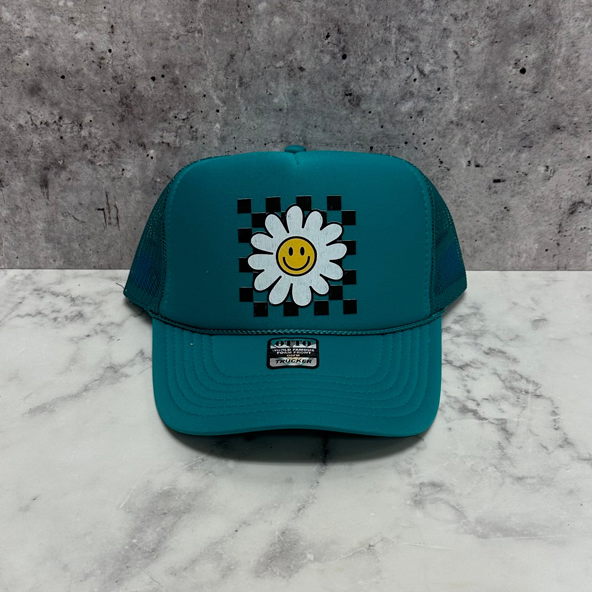 Daisy Checkered Print Trucker Hat