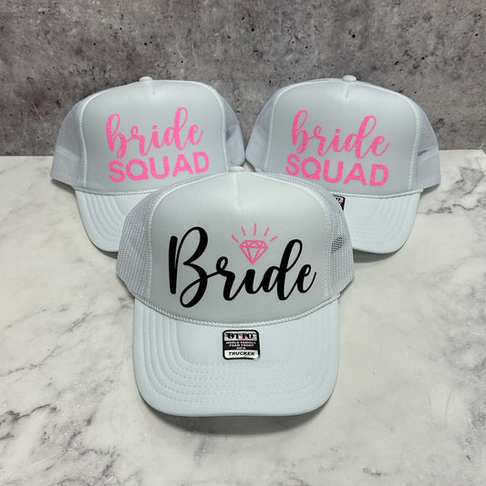 Bride + Bride Squad Trucker Hats