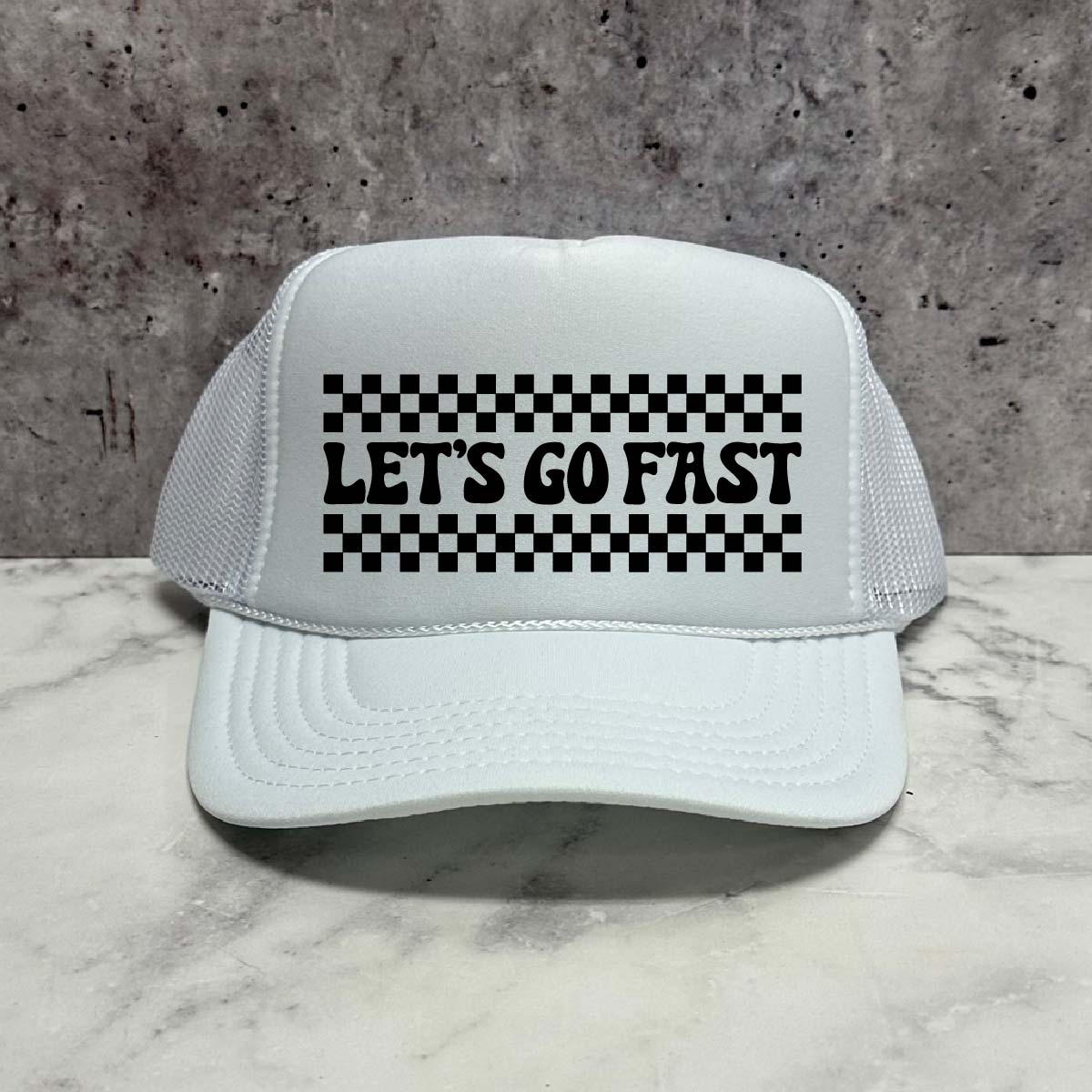 Let's Go Fast Checkered Trucker Hat