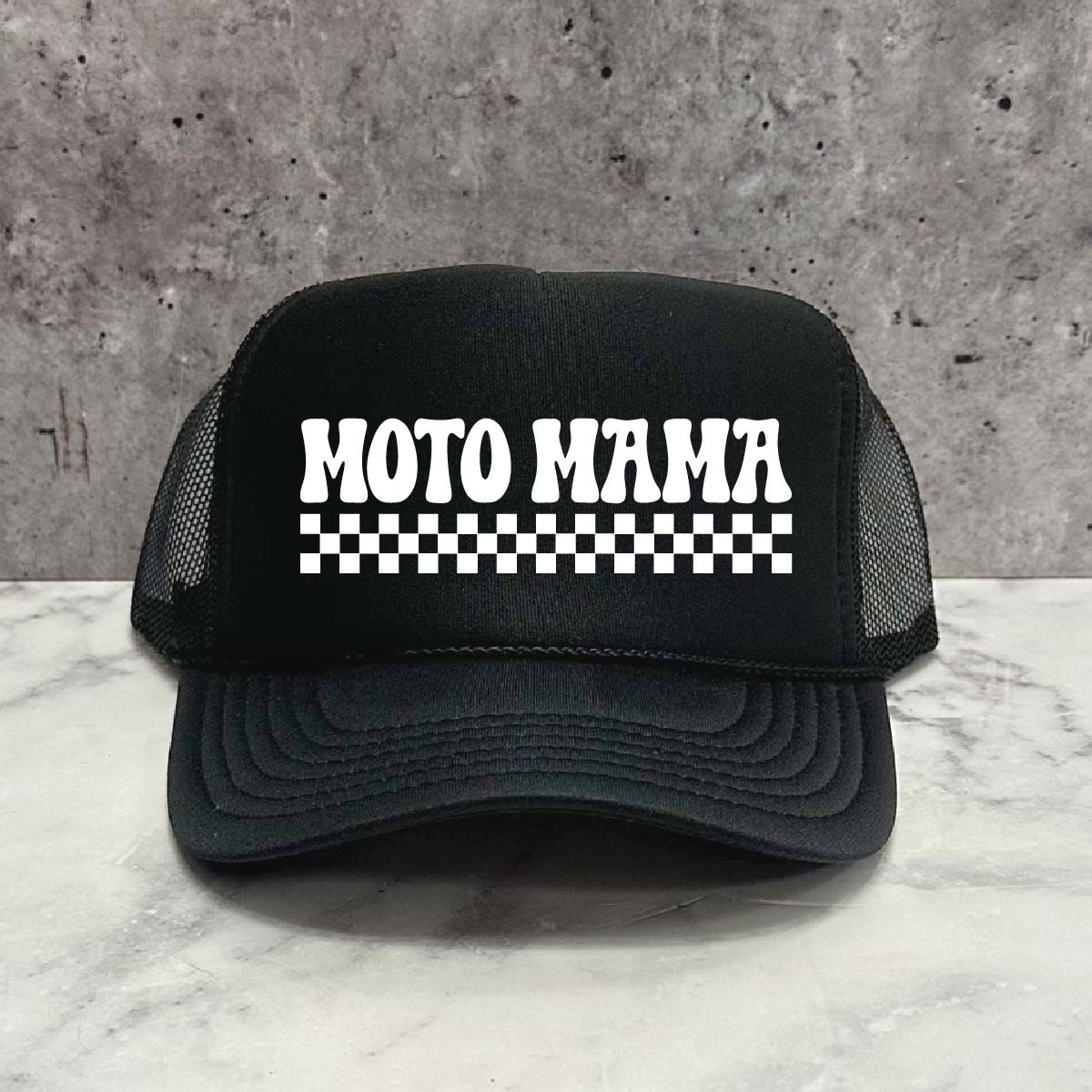Moto Mama Checkered Trucker Hat