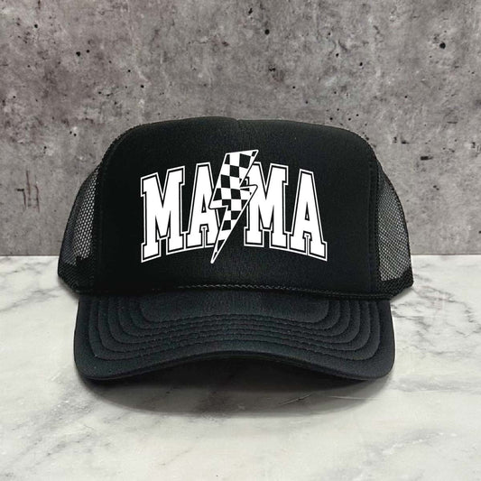 MAMA Stencil Checkered Bolt Trucker Hat