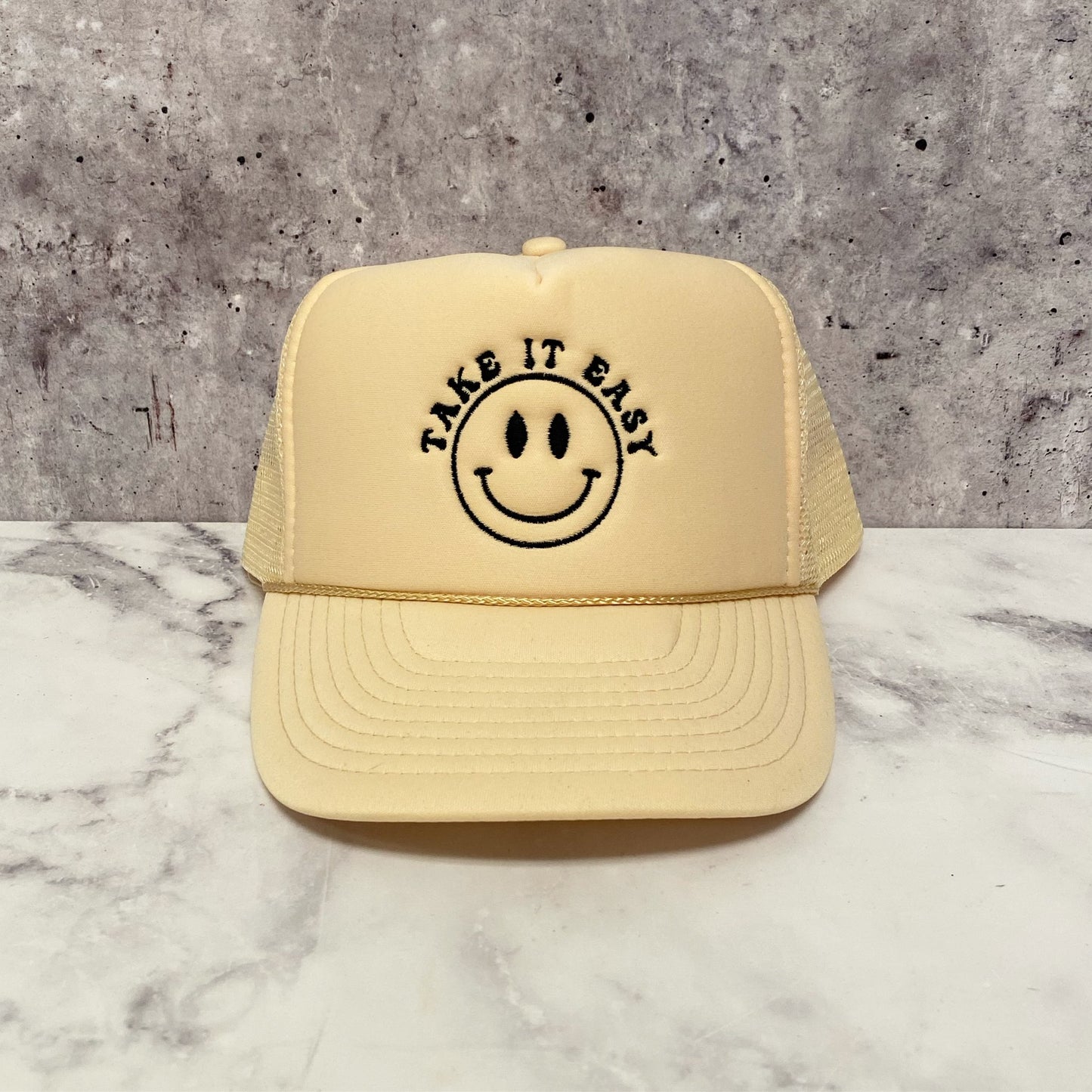 Embroidered Take it Easy Smiley Trucker