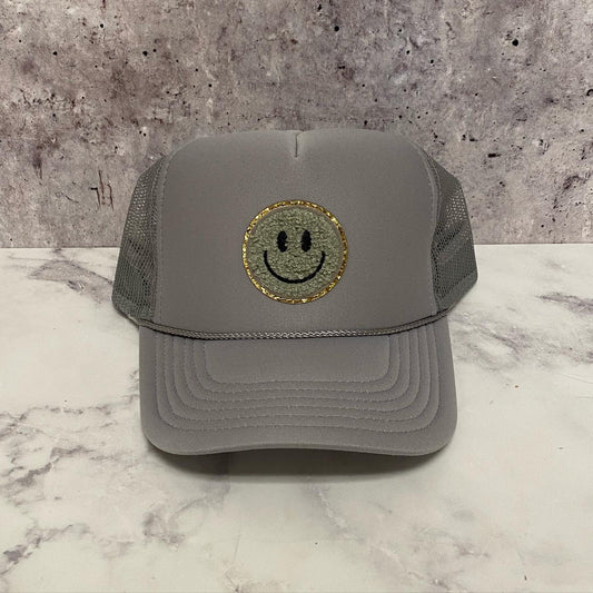 Gray Smiley Patch Trucker Hat