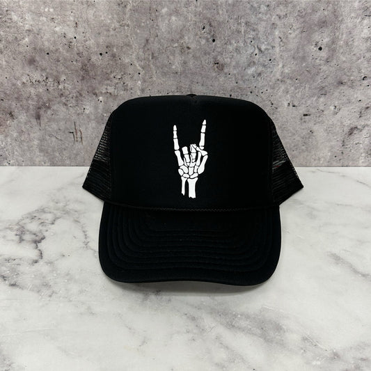 Rock on Skeleton Hand Trucker Hat