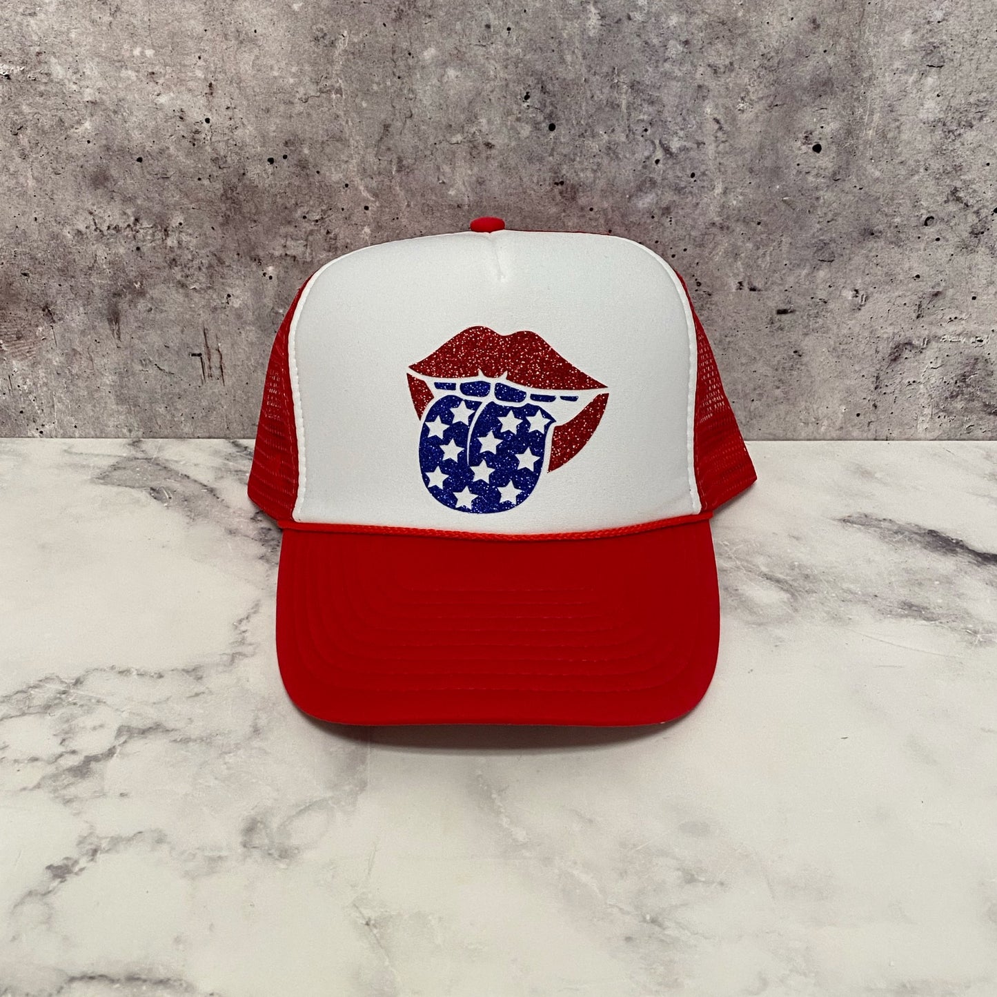 American Lips with star Tongue Trucker Hat