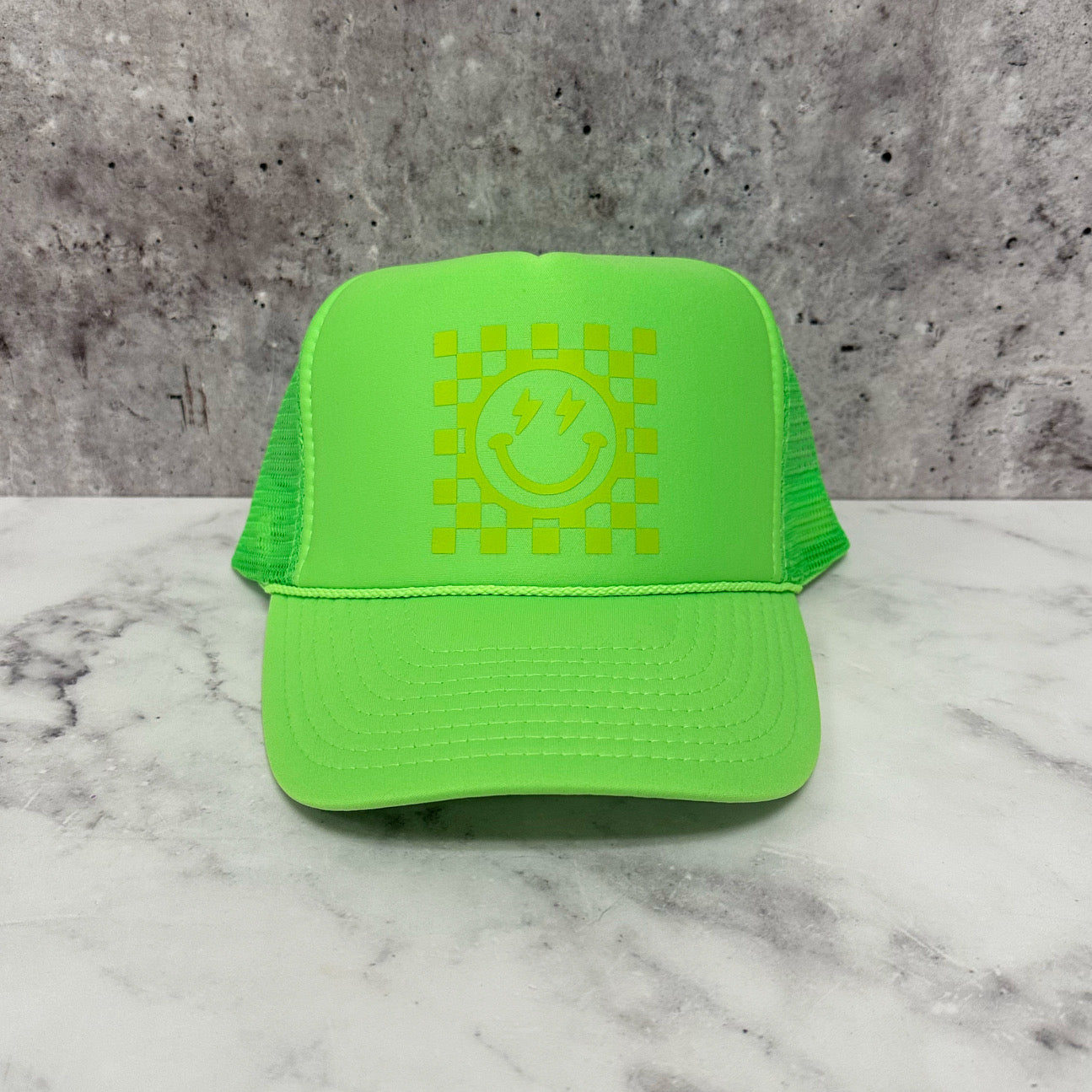 Checkered Smiley Trucker Hat