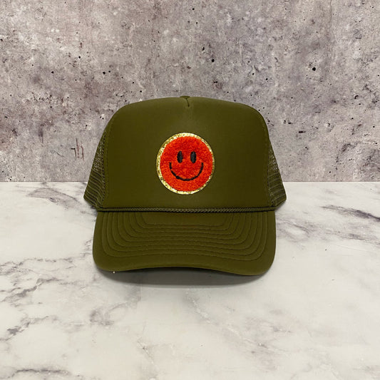 Dark Orange Smiley Patch Trucker