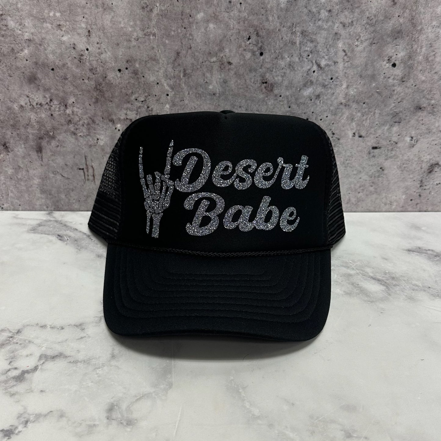 Desert Babe Script Skeleton Hand Trucker Hat