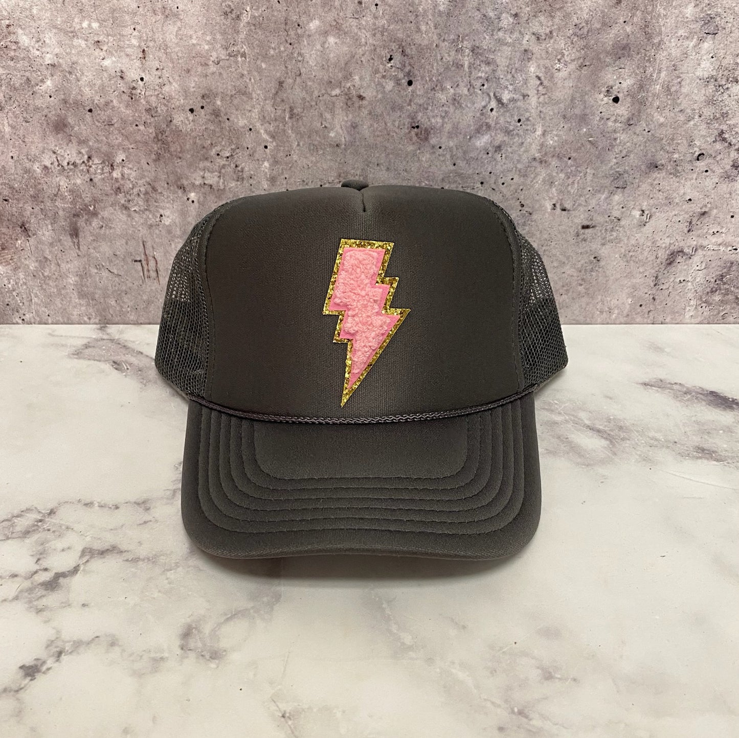Trucker Hat with Pink Bolt Patch
