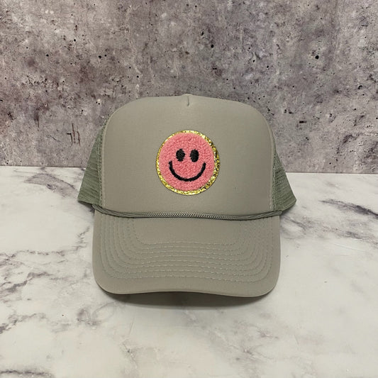 Light Pink Smiley Patch Trucker Hat
