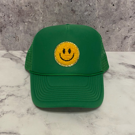 Dark Yellow Smiley Patch Trucker Hat