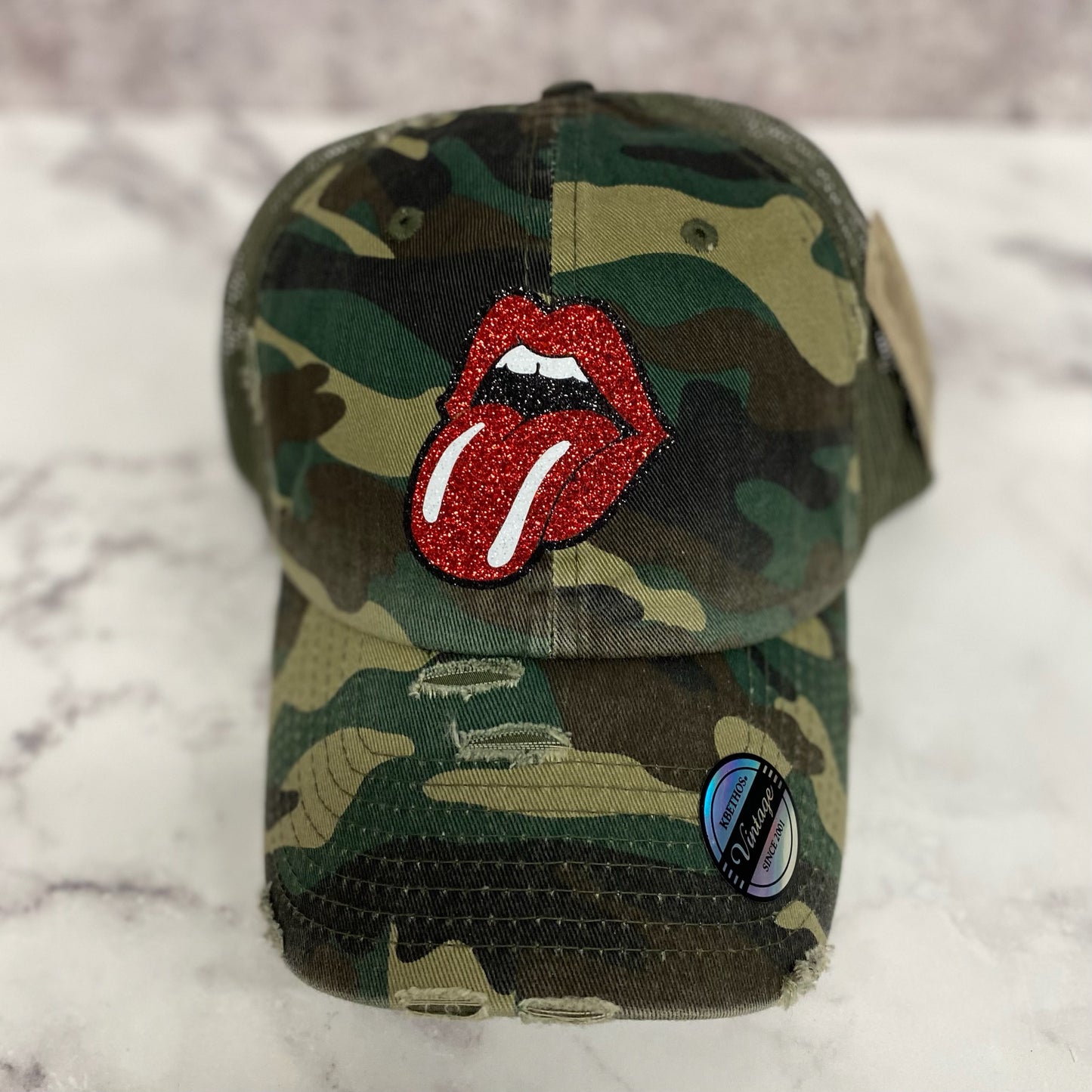 Rolling Stones Lips Camo Distressed Hat