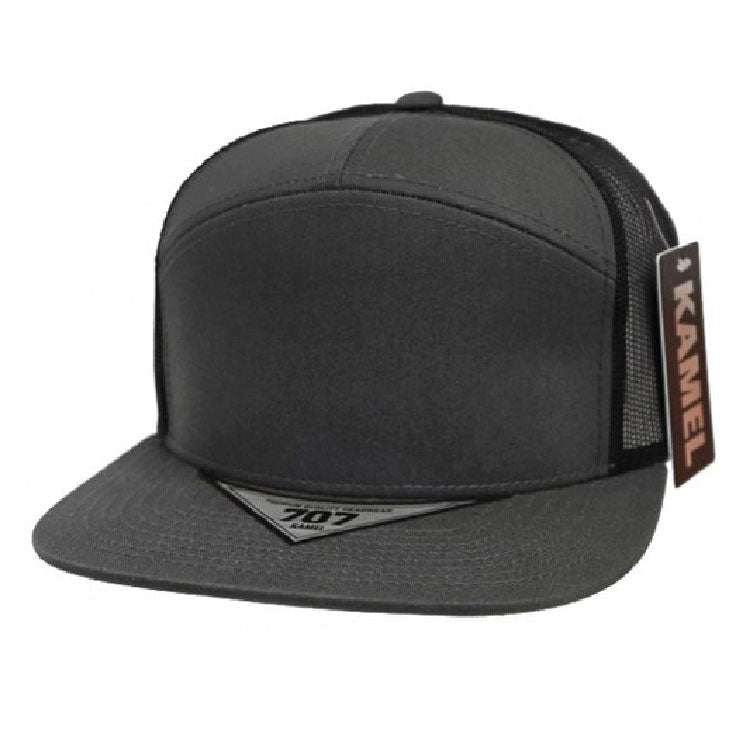 Kamel 707 7 Panel Flat Adjustable Snapback Mesh Trucker Cap